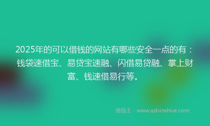 2025年的可以借钱的网站有哪些安全一点的有：钱袋速借宝、易贷宝速融、闪借易贷融、掌上财富、钱速借易行等。