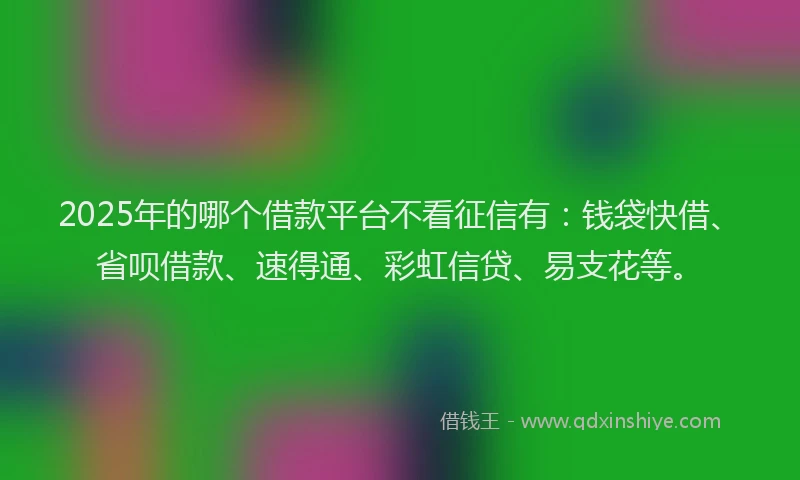 2025年的哪个借款平台不看征信有：钱袋快借、省呗借款、速得通、彩虹信贷、易支花等。
