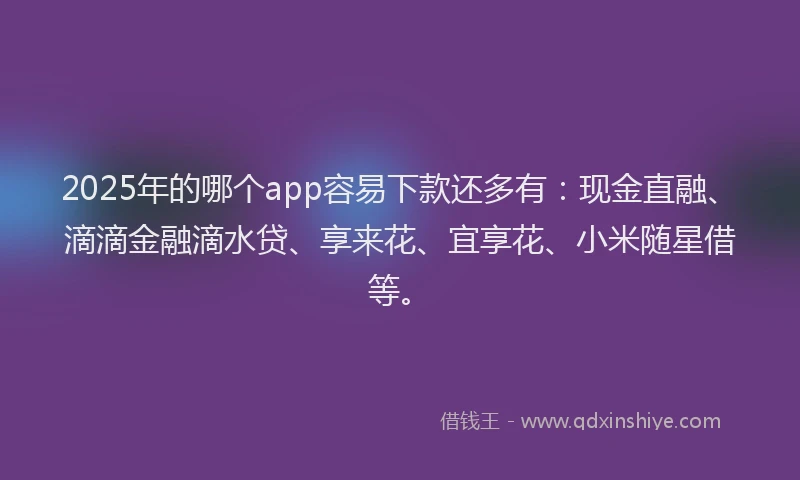 2025年的哪个app容易下款还多有:现金直融、滴滴金融滴水贷、享来花、宜享花、小米随星借等。