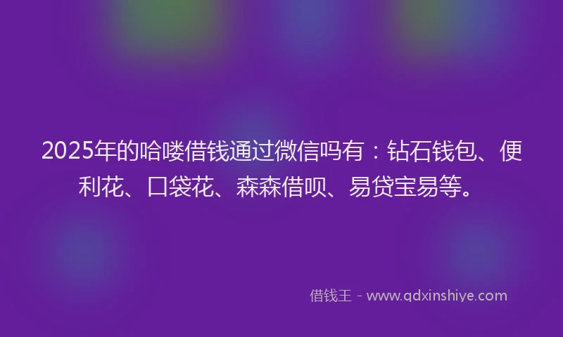 2025年的哈喽借钱通过微信吗有：钻石钱包、便利花、口袋花、森森借呗、易贷宝易等。
