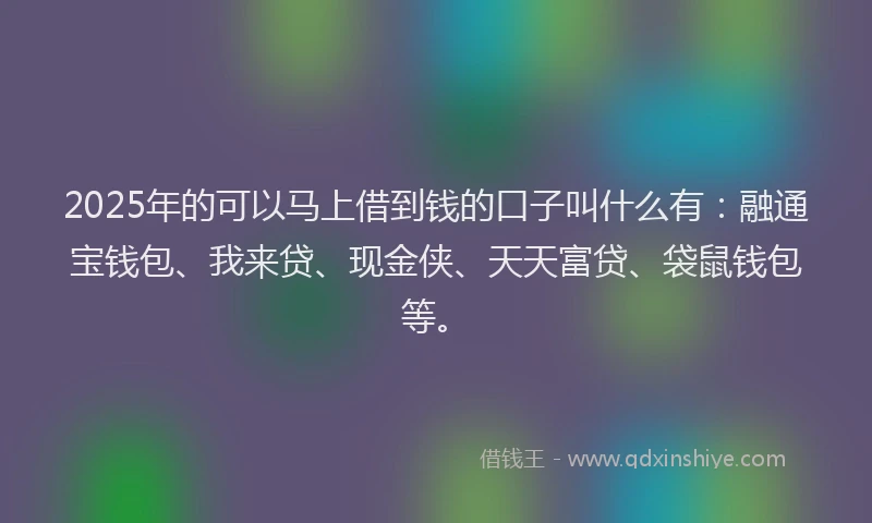 2025年的可以马上借到钱的口子叫什么有：融通宝钱包、我来贷、现金侠、天天富贷、袋鼠钱包等。