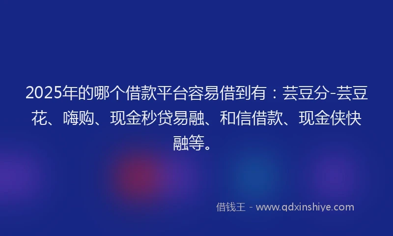 2025年的哪个借款平台容易借到有：芸豆分-芸豆花、嗨购、现金秒贷易融、和信借款、现金侠快融等。
