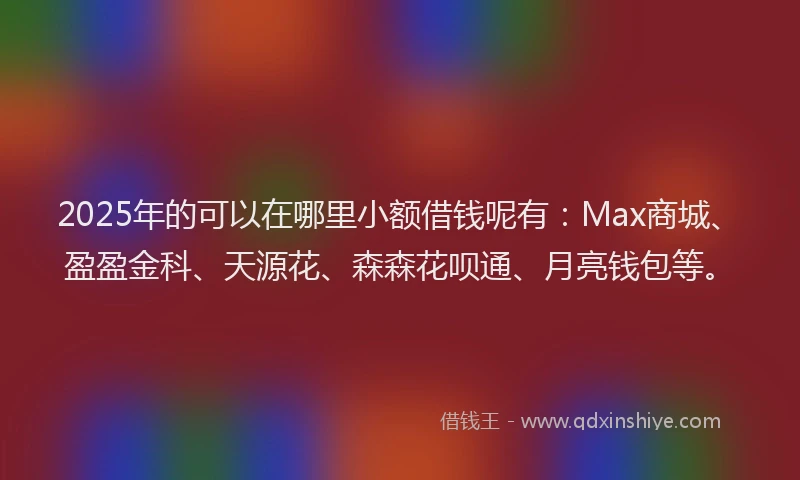 2025年的可以在哪里小额借钱呢有：Max商城、盈盈金科、天源花、森森花呗通、月亮钱包等。