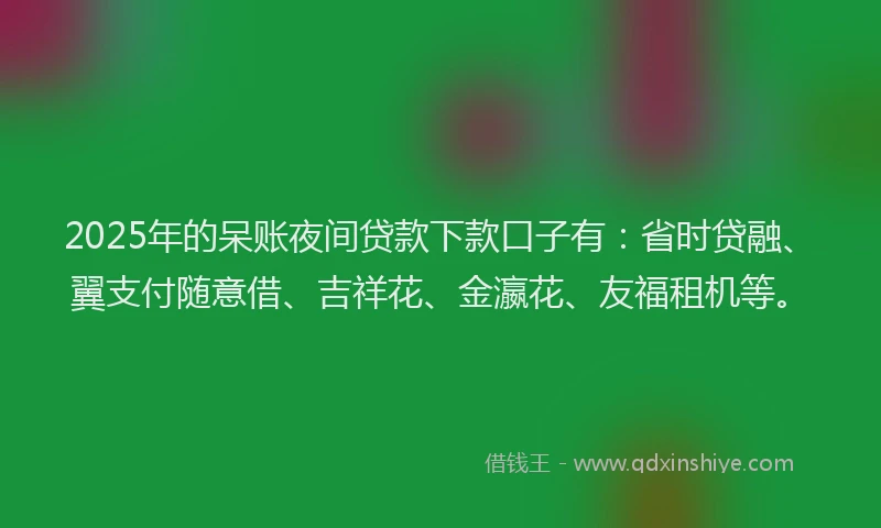 2025年的呆账夜间贷款下款口子有：省时贷融、翼支付随意借、吉祥花、金瀛花、友福租机等。