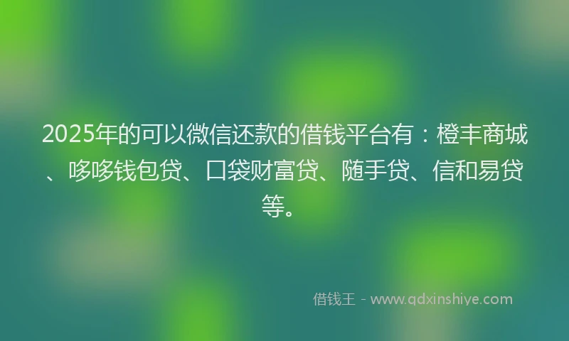 2025年的可以微信还款的借钱平台有：橙丰商城、哆哆钱包贷、口袋财富贷、随手贷、信和易贷等。