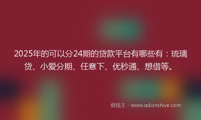 2025年的可以分24期的贷款平台有哪些有：琉璃贷、小爱分期、任意下、优秒通、想借等。