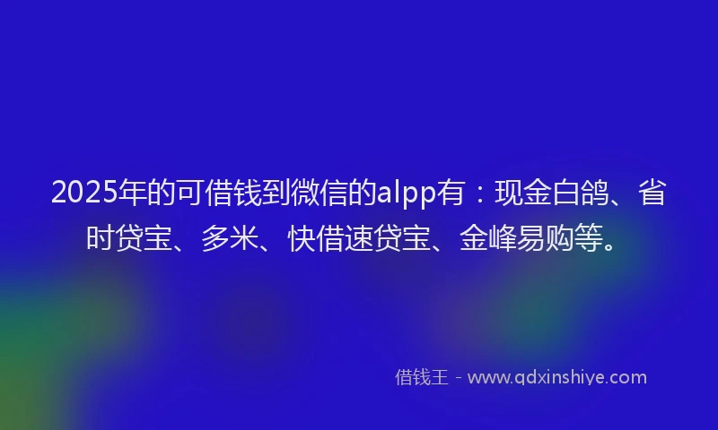 2025年的可借钱到微信的alpp有：现金白鸽、省时贷宝、多米、快借速贷宝、金峰易购等。