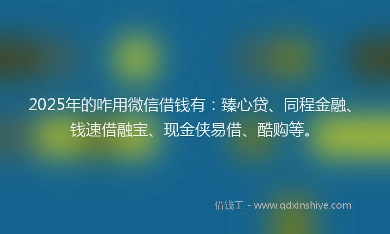 2025年的咋用微信借钱有：臻心贷、同程金融、钱速借融宝、现金侠易借、酷购等。