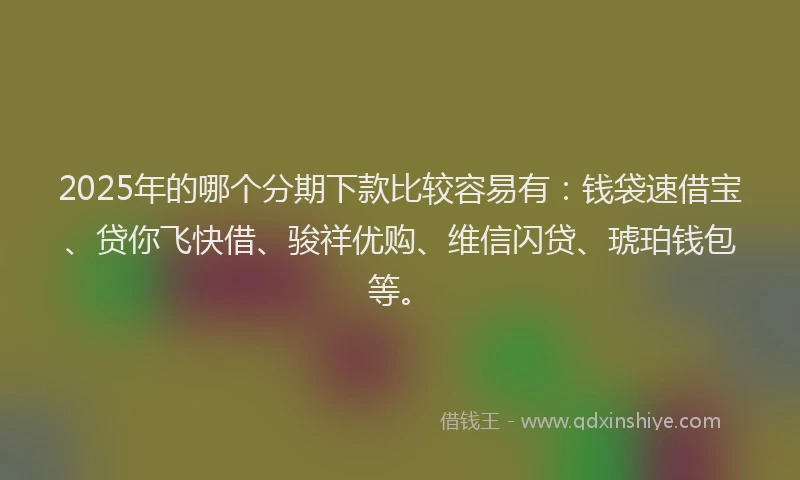 2025年的哪个分期下款比较容易有：钱袋速借宝、贷你飞快借、骏祥优购、维信闪贷、琥珀钱包等。