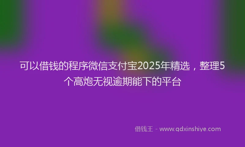 可以借钱的程序微信支付宝2025年精选，整理5个高炮无视逾期能下的平台