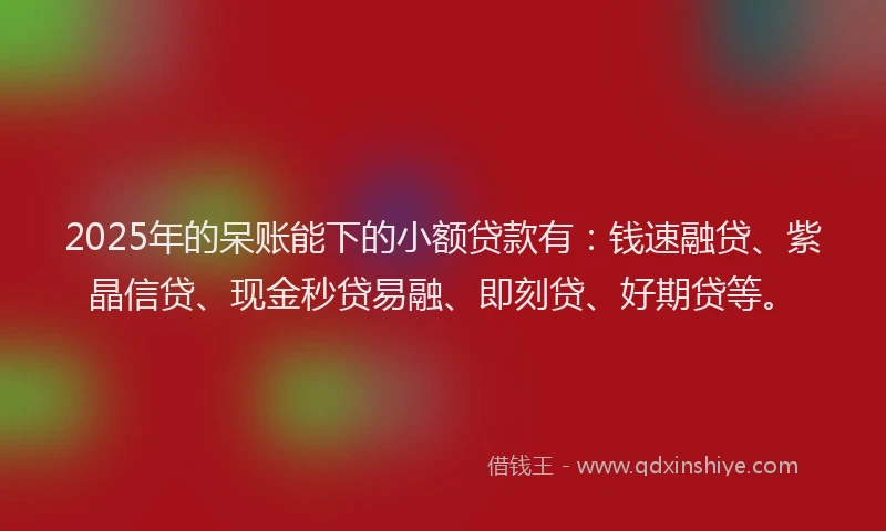 2025年的呆账能下的小额贷款有:钱速融贷、紫晶信贷、现金秒贷易融、即刻贷、好期贷等。