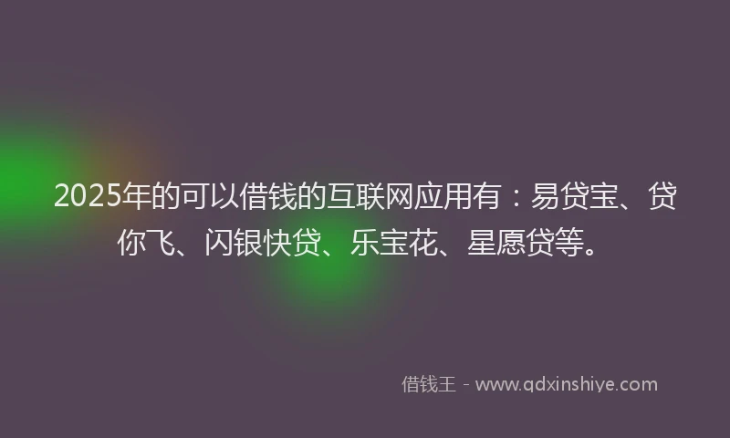 2025年的可以借钱的互联网应用有：易贷宝、贷你飞、闪银快贷、乐宝花、星愿贷等。