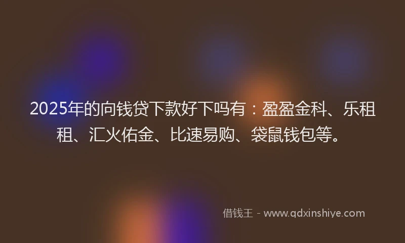 2025年的向钱贷下款好下吗有：盈盈金科、乐租租、汇火佑金、比速易购、袋鼠钱包等。