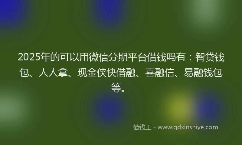 2025年的可以用微信分期平台借钱吗有：智贷钱包、人人拿、现金侠快借融、喜融信、易融钱包等。