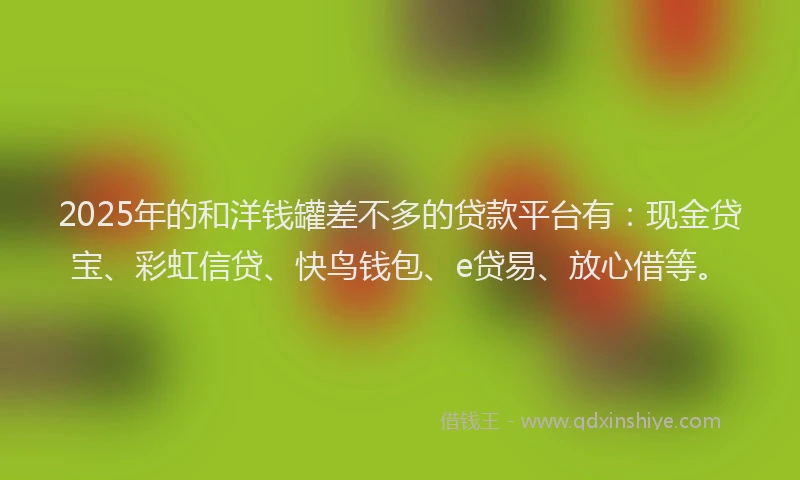 2025年的和洋钱罐差不多的贷款平台有：现金贷宝、彩虹信贷、快鸟钱包、e贷易、放心借等。