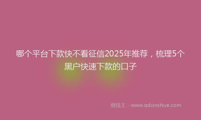 哪个平台下款快不看征信2025年推荐,梳理5个黑户快速下款的口子