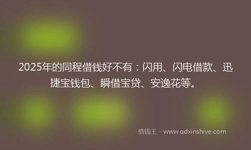 2025年的同程借钱好不有:闪用、闪电借款、迅捷宝钱包、瞬借宝贷、安逸花等。