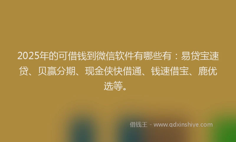2025年的可借钱到微信软件有哪些有：易贷宝速贷、贝赢分期、现金侠快借通、钱速借宝、鹿优选等。