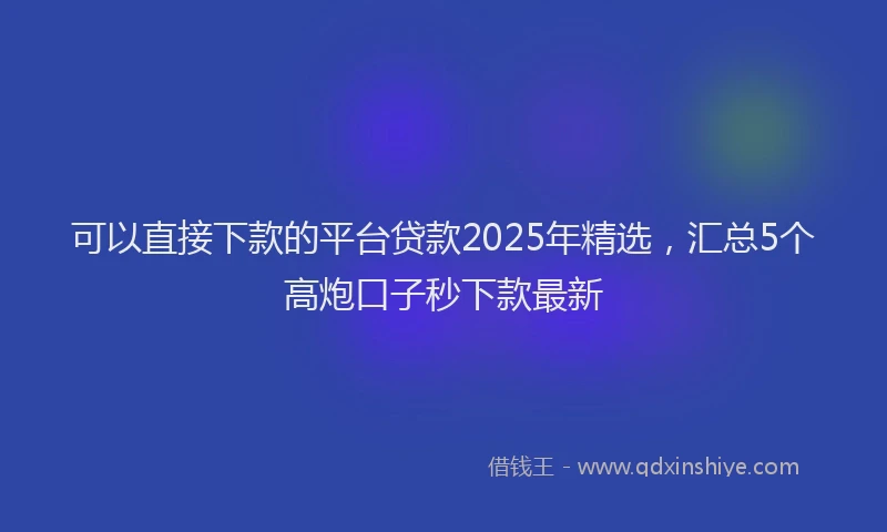 可以直接下款的平台贷款2025年精选，汇总5个高炮口子秒下款最新