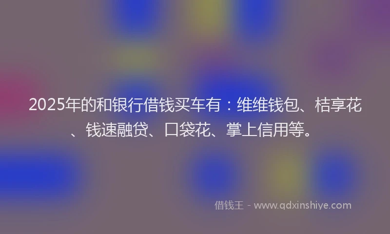 2025年的和银行借钱买车有:维维钱包、桔享花、钱速融贷、口袋花、掌上信用等。