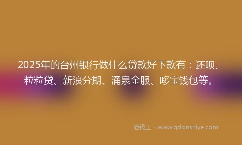 2025年的台州银行做什么贷款好下款有：还呗、粒粒贷、新浪分期、涌泉金服、哆宝钱包等。