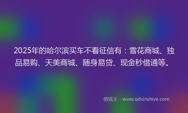 2025年的哈尔滨买车不看征信有：雪花商城、独品易购、天美商城、随身易贷、现金秒借通等。