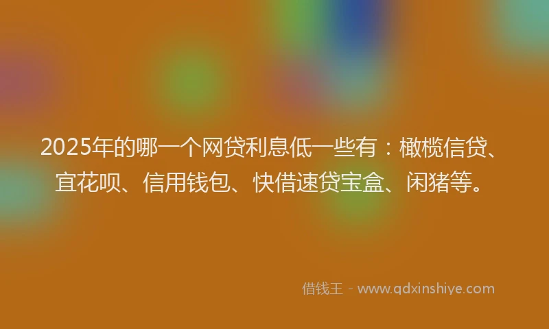 2025年的哪一个网贷利息低一些有：橄榄信贷、宜花呗、信用钱包、快借速贷宝盒、闲猪等。