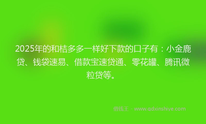 2025年的和桔多多一样好下款的口子有：小金鹿贷、钱袋速易、借款宝速贷通、零花罐、腾讯微粒贷等。