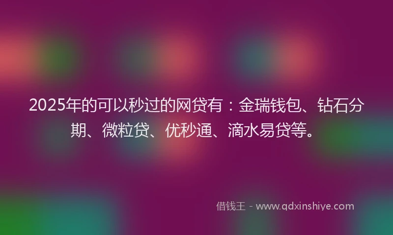 2025年的可以秒过的网贷有：金瑞钱包、钻石分期、微粒贷、优秒通、滴水易贷等。