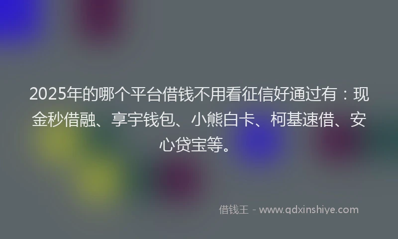 2025年的哪个平台借钱不用看征信好通过有:现金秒借融、享宇钱包、小熊白卡、柯基速借、安心贷宝等。