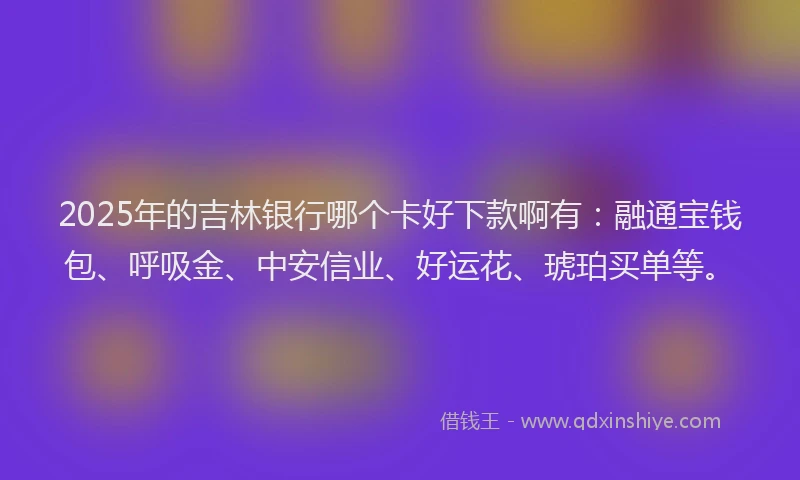 2025年的吉林银行哪个卡好下款啊有：融通宝钱包、呼吸金、中安信业、好运花、琥珀买单等。