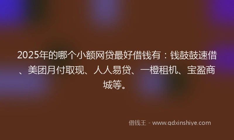2025年的哪个小额网贷最好借钱有:钱鼓鼓速借、美团月付取现、人人易贷、一橙租机、宝盈商城等。