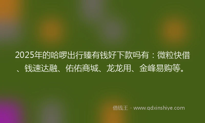 2025年的哈啰出行臻有钱好下款吗有：微粒快借、钱速达融、佑佑商城、龙龙用、金峰易购等。