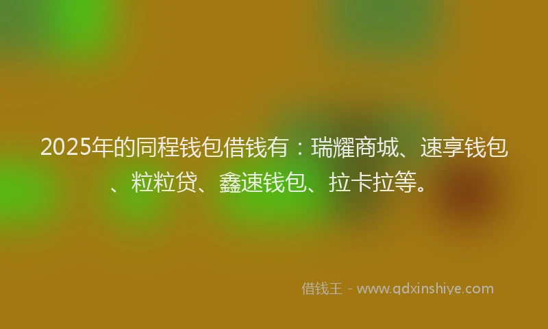 2025年的同程钱包借钱有：瑞耀商城、速享钱包、粒粒贷、鑫速钱包、拉卡拉等。