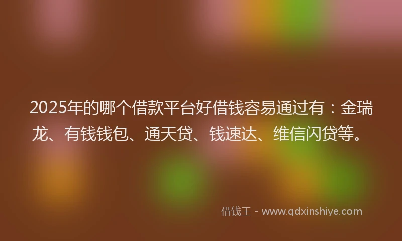 2025年的哪个借款平台好借钱容易通过有：金瑞龙、有钱钱包、通天贷、钱速达、维信闪贷等。