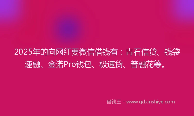 2025年的向网红要微信借钱有：青石信贷、钱袋速融、金诺Pro钱包、极速贷、普融花等。