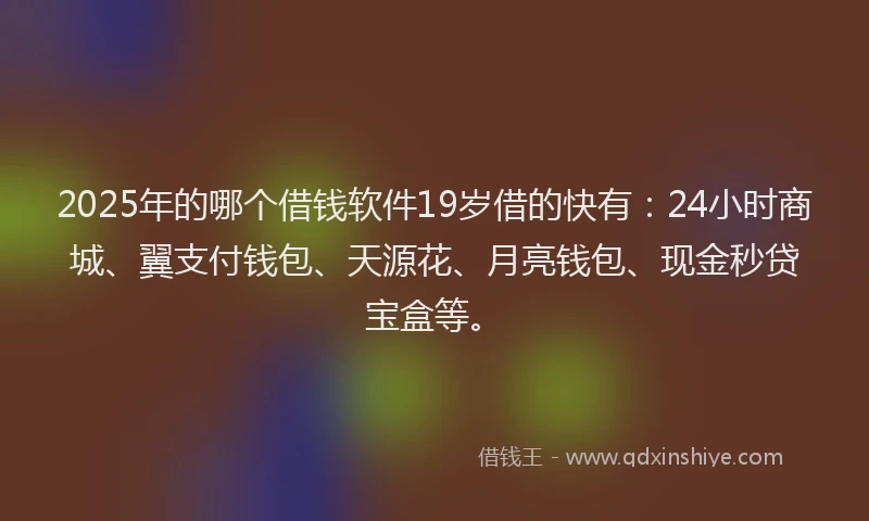 2025年的哪个借钱软件19岁借的快有：24小时商城、翼支付钱包、天源花、月亮钱包、现金秒贷宝盒等。