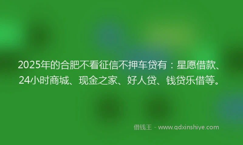 2025年的合肥不看征信不押车贷有：星愿借款、24小时商城、现金之家、好人贷、钱贷乐借等。