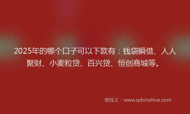 2025年的哪个口子可以下款有：钱袋瞬借、人人聚财、小麦粒贷、百兴贷、恒创商城等。