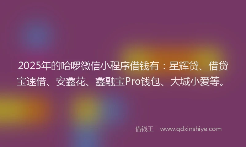 2025年的哈啰微信小程序借钱有：星辉贷、借贷宝速借、安鑫花、鑫融宝Pro钱包、大城小爱等。