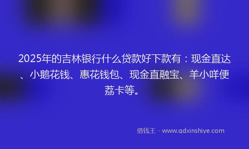 2025年的吉林银行什么贷款好下款有：现金直达、小鹅花钱、惠花钱包、现金直融宝、羊小咩便荔卡等。