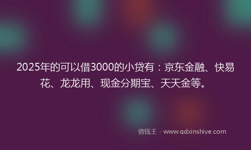 2025年的可以借3000的小贷有：京东金融、快易花、龙龙用、现金分期宝、天天金等。