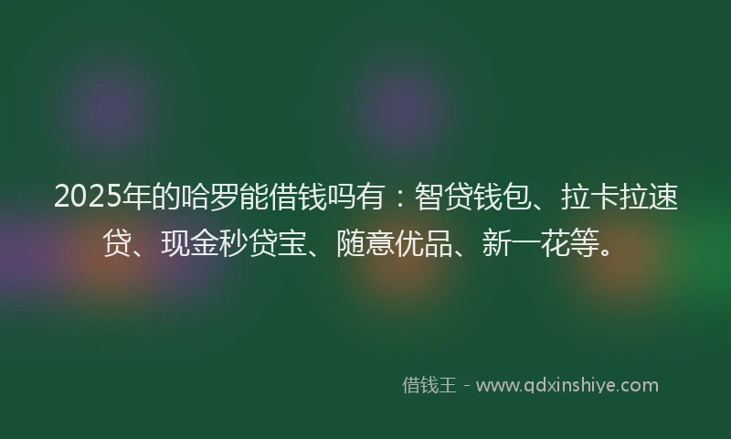 2025年的哈罗能借钱吗有:智贷钱包、拉卡拉速贷、现金秒贷宝、随意优品、新一花等。