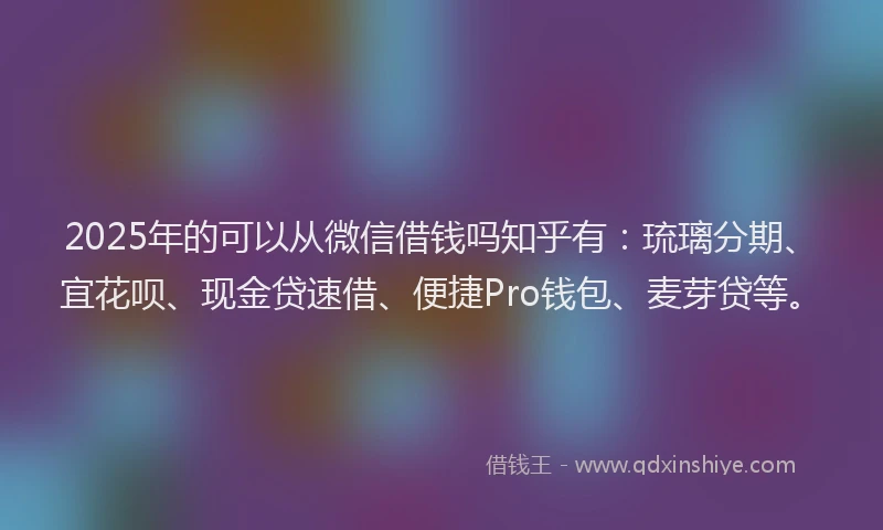 2025年的可以从微信借钱吗知乎有：琉璃分期、宜花呗、现金贷速借、便捷Pro钱包、麦芽贷等。