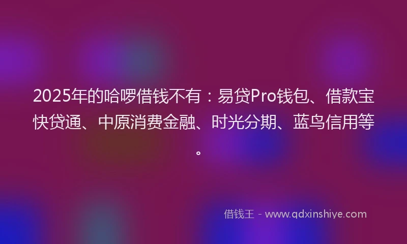 2025年的哈啰借钱不有：易贷Pro钱包、借款宝快贷通、中原消费金融、时光分期、蓝鸟信用等。