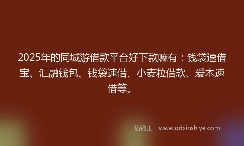2025年的同城游借款平台好下款嘛有：钱袋速借宝、汇融钱包、钱袋速借、小麦粒借款、爱木速借等。