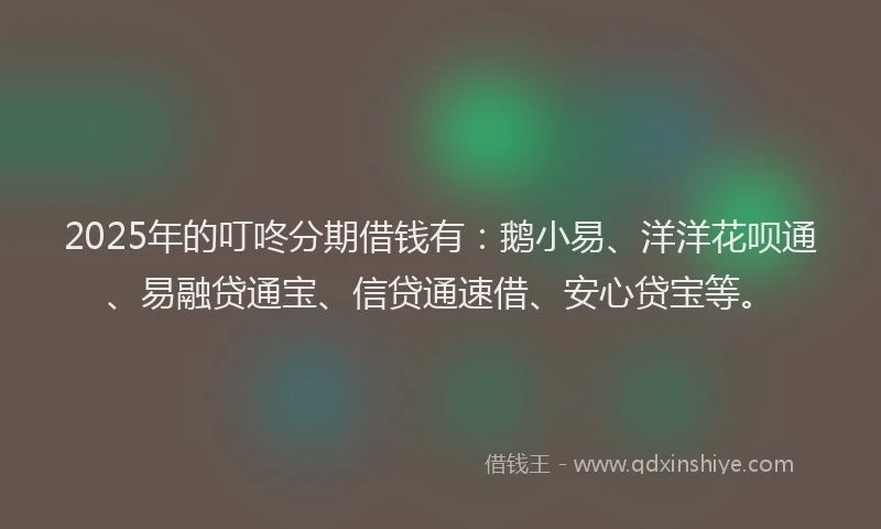 2025年的叮咚分期借钱有：鹅小易、洋洋花呗通、易融贷通宝、信贷通速借、安心贷宝等。