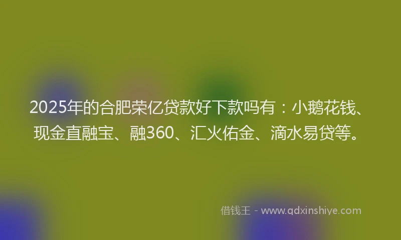 2025年的合肥荣亿贷款好下款吗有：小鹅花钱、现金直融宝、融360、汇火佑金、滴水易贷等。