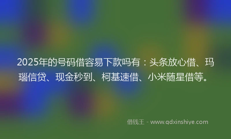 2025年的号码借容易下款吗有：头条放心借、玛瑙信贷、现金秒到、柯基速借、小米随星借等。