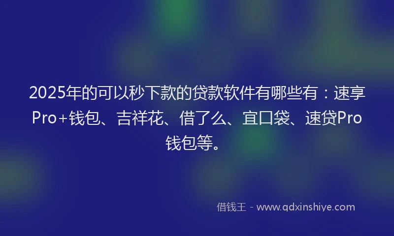 2025年的可以秒下款的贷款软件有哪些有：速享Pro+钱包、吉祥花、借了么、宜口袋、速贷Pro钱包等。